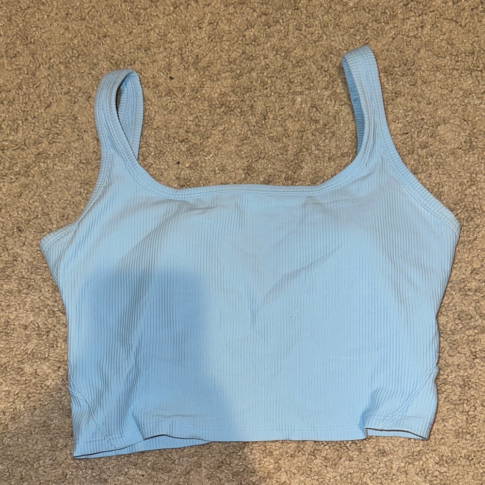Light Blue Ribbed Square-Neck Crop Tank Top